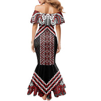 Maori Tukutuku Taniko Motifs Mermaid Dress Red Poutama Mix Kowhaiwhai LT7 - Polynesian Pride