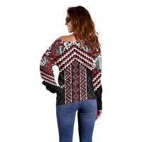 Maori Tukutuku Taniko Motifs Off Shoulder Sweater Red Poutama Mix Kowhaiwhai LT7 - Polynesian Pride