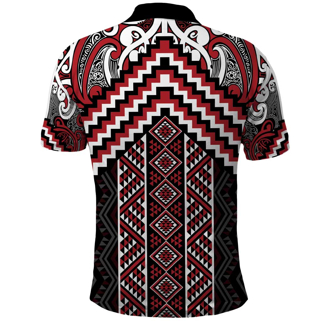 Maori Tukutuku Taniko Motifs Polo Shirt Red Poutama Mix Kowhaiwhai LT7 - Polynesian Pride