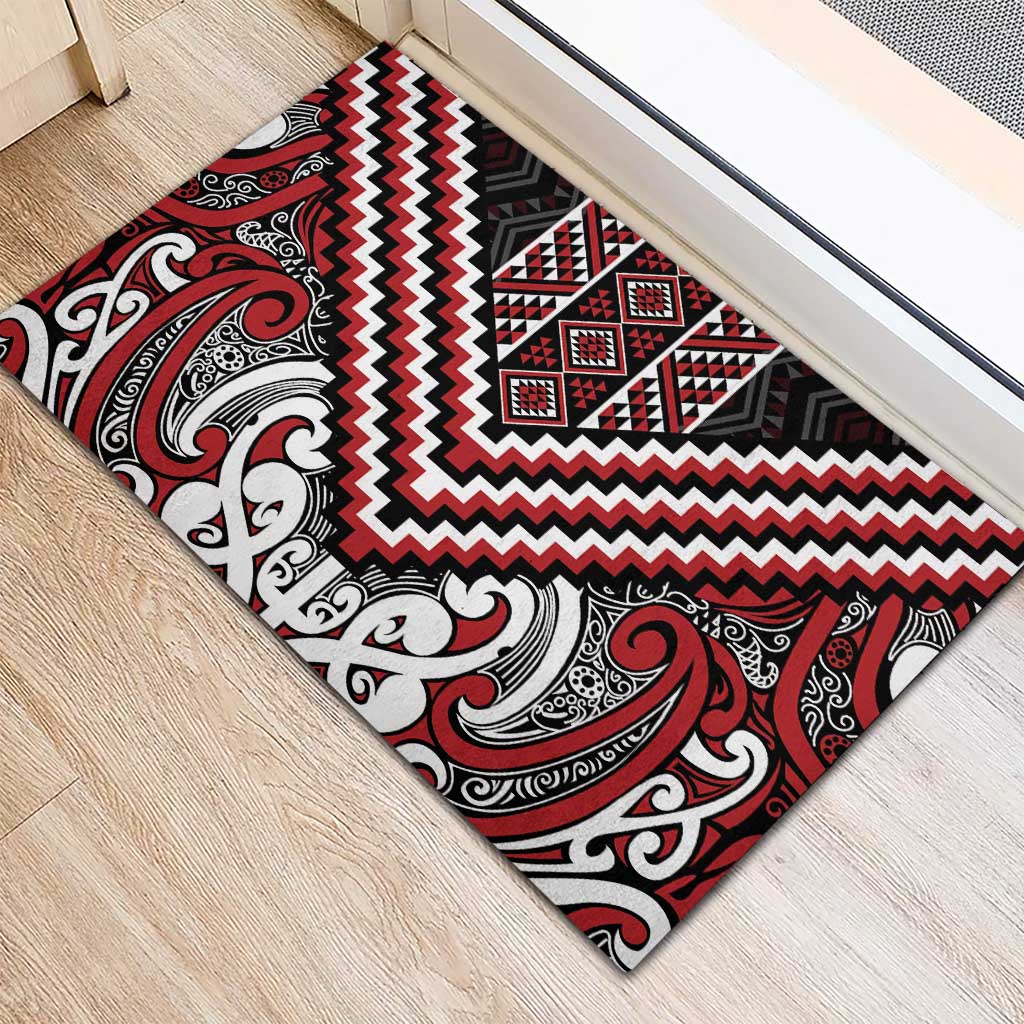 Maori Tukutuku Taniko Motifs Rubber Doormat Red Poutama Mix Kowhaiwhai LT7 - Polynesian Pride