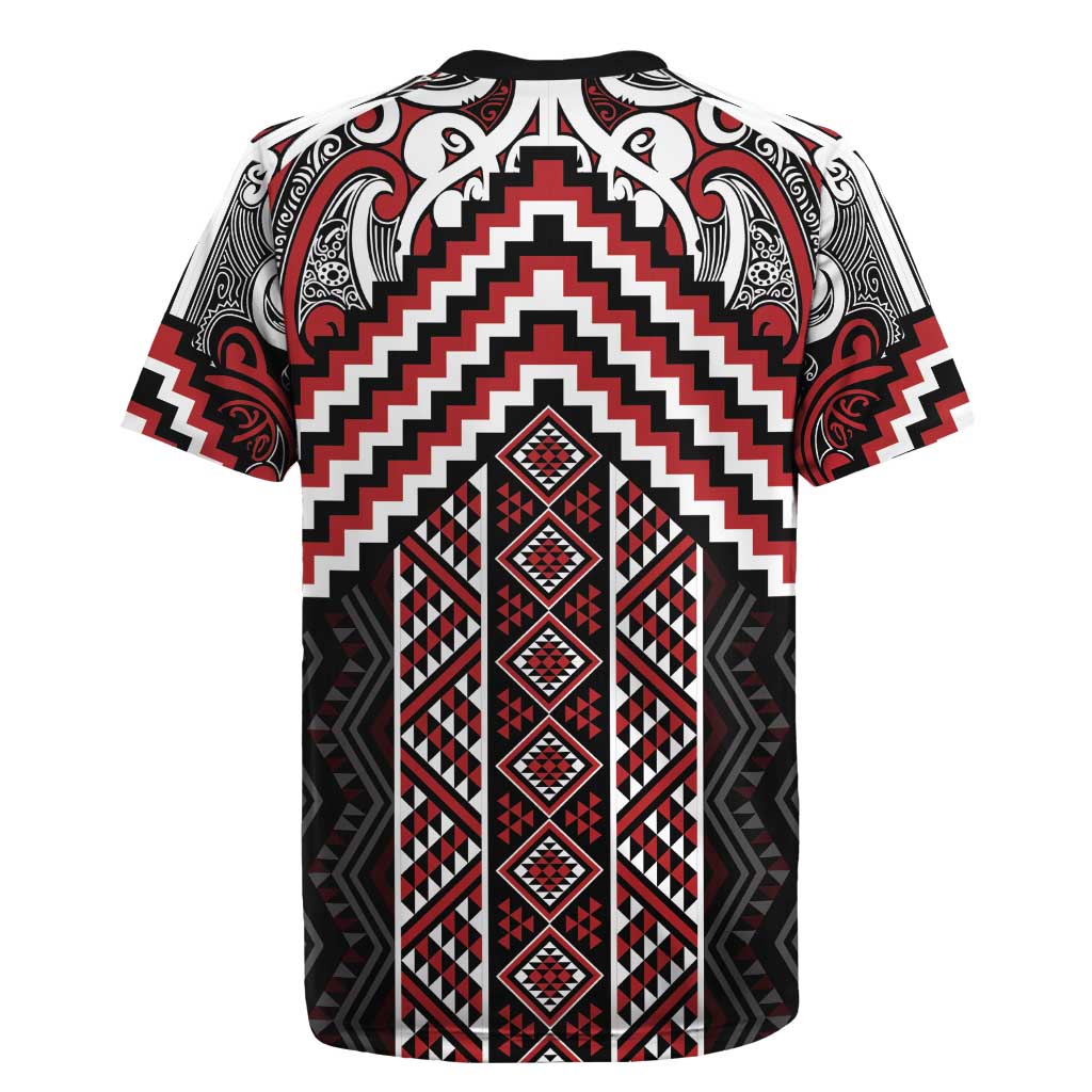 Maori Tukutuku Taniko Motifs Rugby Jersey Red Poutama Mix Kowhaiwhai LT7 - Polynesian Pride
