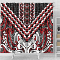 Maori Tukutuku Taniko Motifs Shower Curtain Red Poutama Mix Kowhaiwhai LT7 - Polynesian Pride