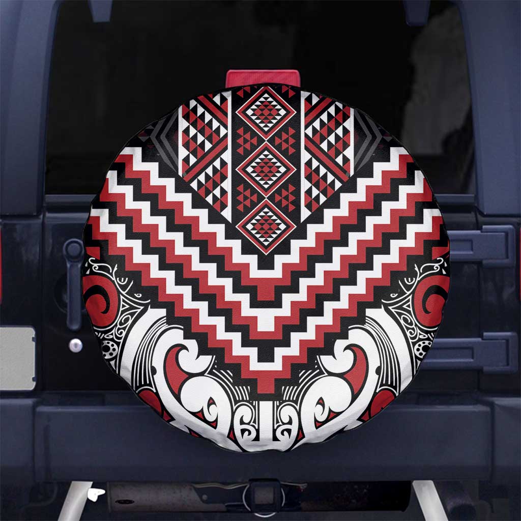 Maori Tukutuku Taniko Motifs Spare Tire Cover Red Poutama Mix Kowhaiwhai LT7 No hole Red - Polynesian Pride