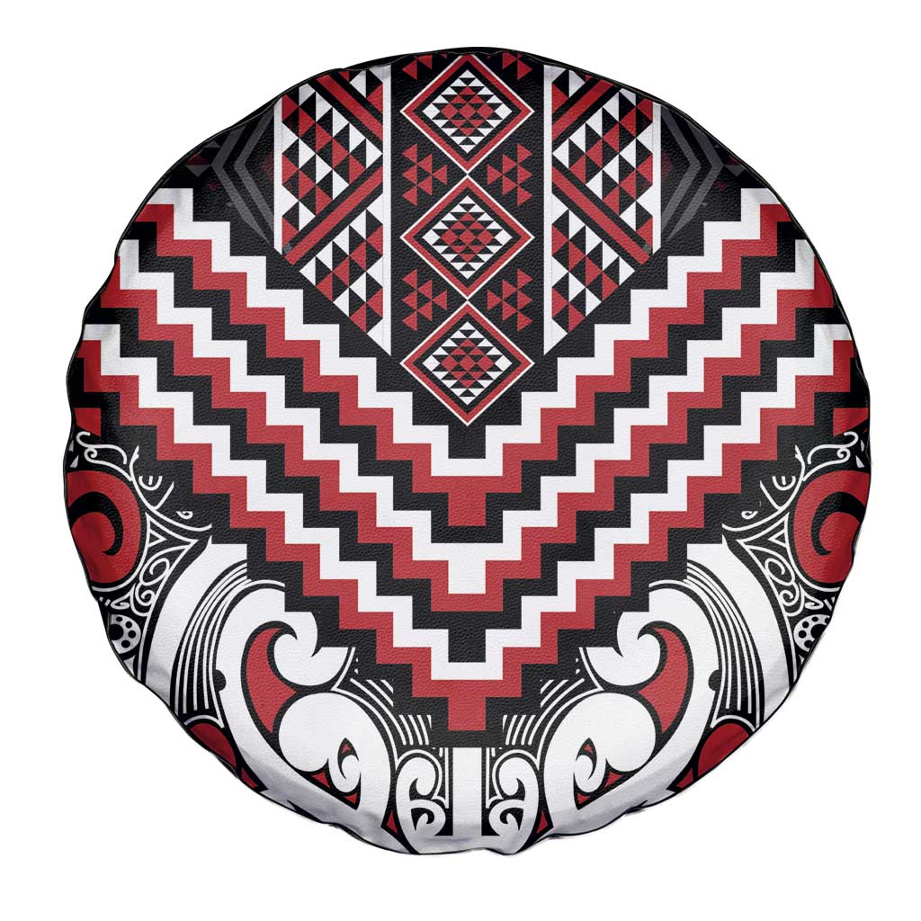 Maori Tukutuku Taniko Motifs Spare Tire Cover Red Poutama Mix Kowhaiwhai LT7 - Polynesian Pride