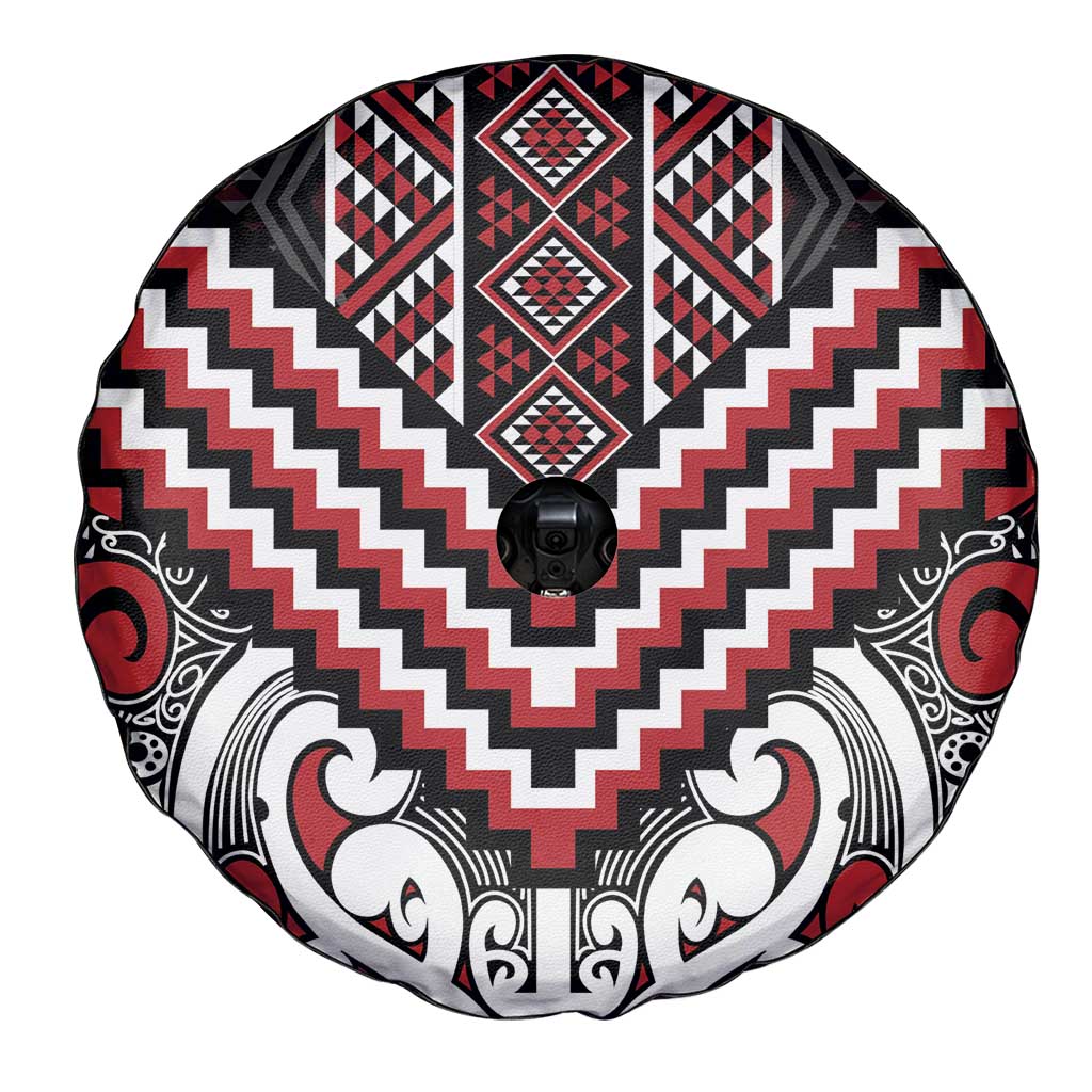Maori Tukutuku Taniko Motifs Spare Tire Cover Red Poutama Mix Kowhaiwhai LT7 - Polynesian Pride