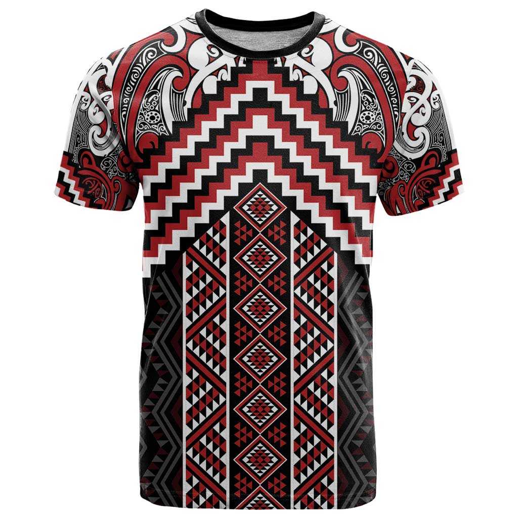 Maori Tukutuku Taniko Motifs T Shirt Red Poutama Mix Kowhaiwhai LT7 Red - Polynesian Pride
