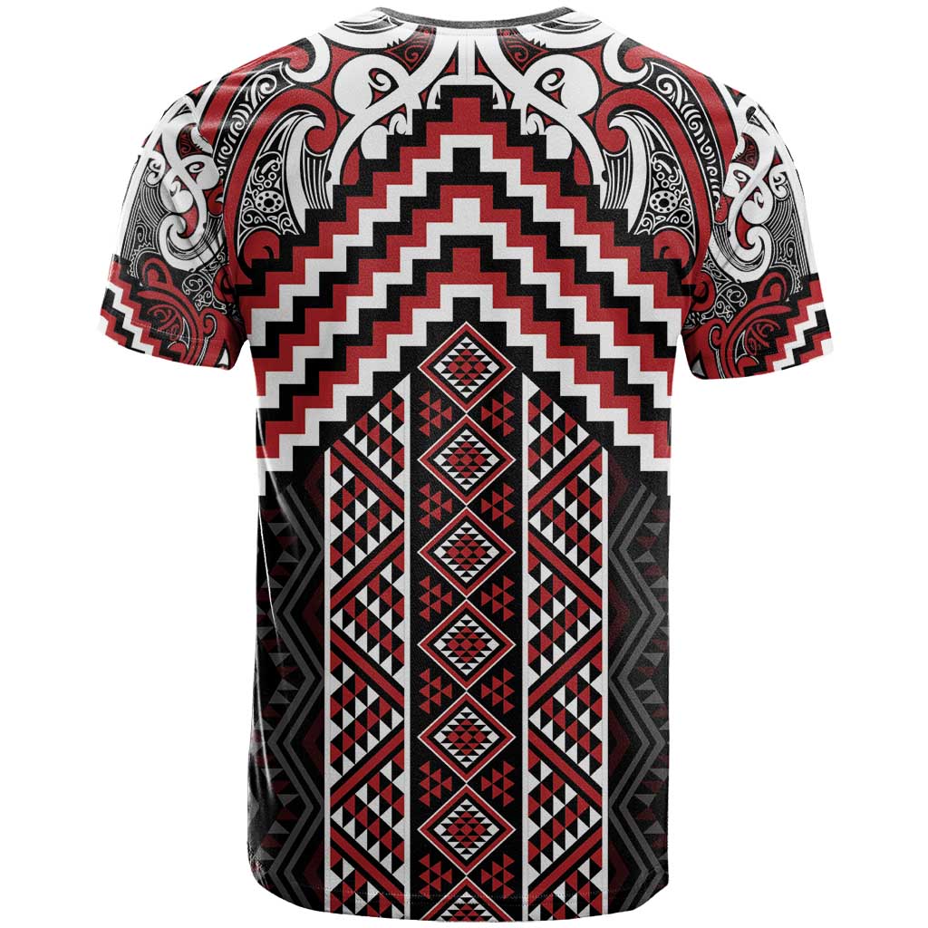 Maori Tukutuku Taniko Motifs T Shirt Red Poutama Mix Kowhaiwhai LT7 - Polynesian Pride