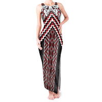 Maori Tukutuku Taniko Motifs Tank Maxi Dress Red Poutama Mix Kowhaiwhai LT7 Women Red - Polynesian Pride