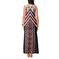 Maori Tukutuku Taniko Motifs Tank Maxi Dress Red Poutama Mix Kowhaiwhai LT7 - Polynesian Pride