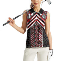 Maori Tukutuku Taniko Motifs Women Sleeveless Polo Shirt Red Poutama Mix Kowhaiwhai LT7 - Polynesian Pride