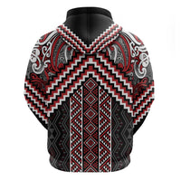 Maori Tukutuku Taniko Motifs Zip Hoodie Red Poutama Mix Kowhaiwhai LT7 - Polynesian Pride