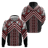 Maori Tukutuku Taniko Motifs Zip Hoodie Red Poutama Mix Kowhaiwhai LT7 - Polynesian Pride
