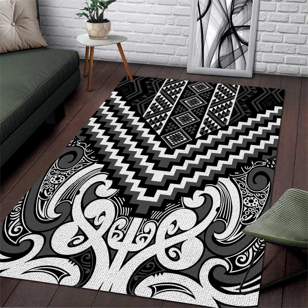 Maori Tukutuku Taniko Motifs Area Rug Black Poutama Mix Kowhaiwhai LT7 Black - Polynesian Pride