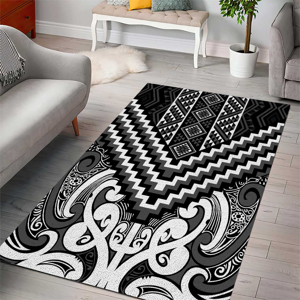 Maori Tukutuku Taniko Motifs Area Rug Black Poutama Mix Kowhaiwhai LT7 - Polynesian Pride