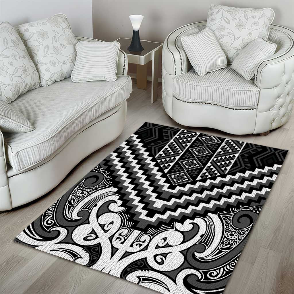 Maori Tukutuku Taniko Motifs Area Rug Black Poutama Mix Kowhaiwhai LT7 - Polynesian Pride