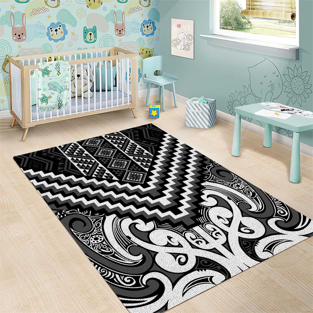 Maori Tukutuku Taniko Motifs Area Rug Black Poutama Mix Kowhaiwhai LT7 - Polynesian Pride