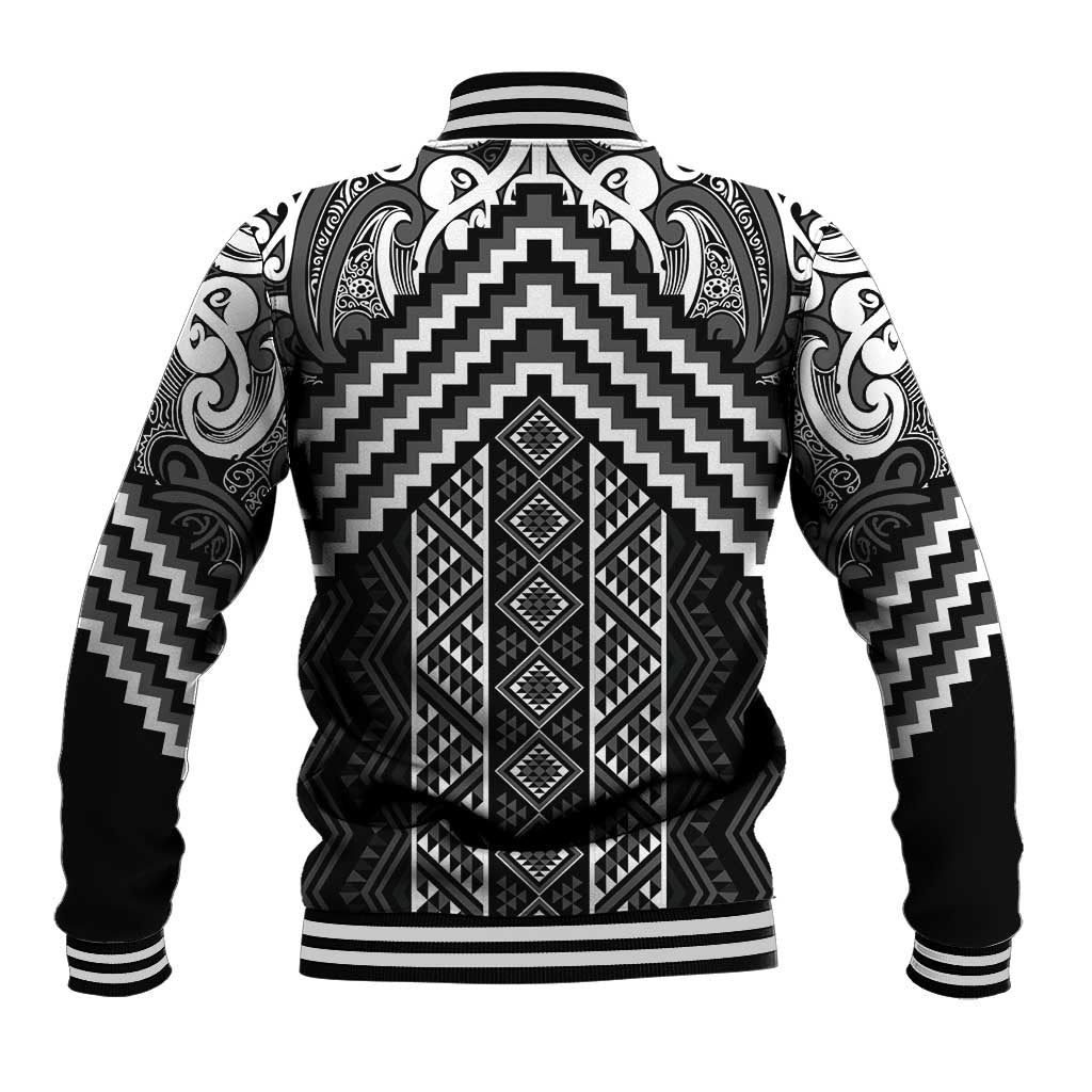 Maori Tukutuku Taniko Motifs Baseball Jacket Black Poutama Mix Kowhaiwhai