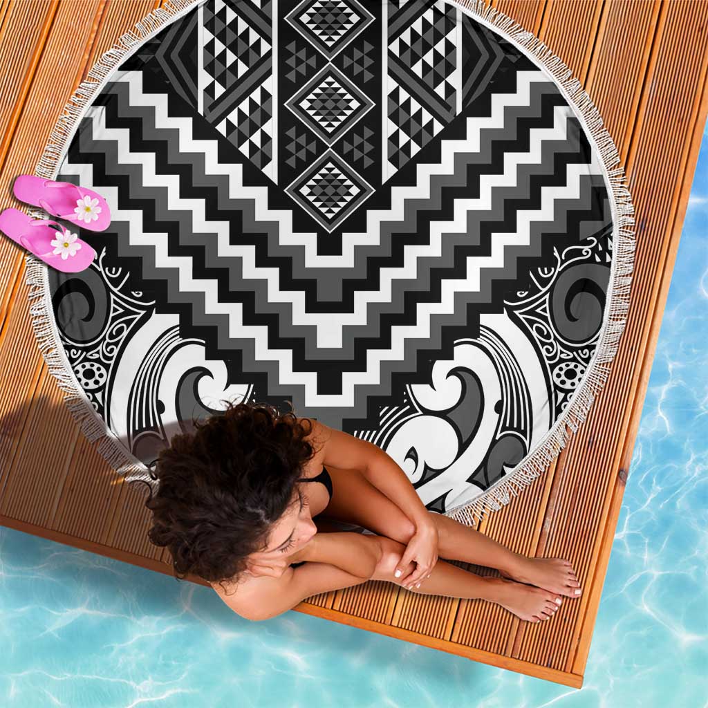 Maori Tukutuku Taniko Motifs Beach Blanket Black Poutama Mix Kowhaiwhai LT7 - Polynesian Pride