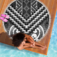Maori Tukutuku Taniko Motifs Beach Blanket Black Poutama Mix Kowhaiwhai LT7 - Polynesian Pride