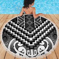 Maori Tukutuku Taniko Motifs Beach Blanket Black Poutama Mix Kowhaiwhai LT7 - Polynesian Pride