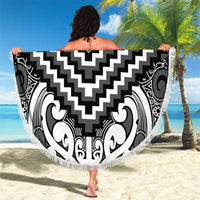 Maori Tukutuku Taniko Motifs Beach Blanket Black Poutama Mix Kowhaiwhai LT7 - Polynesian Pride