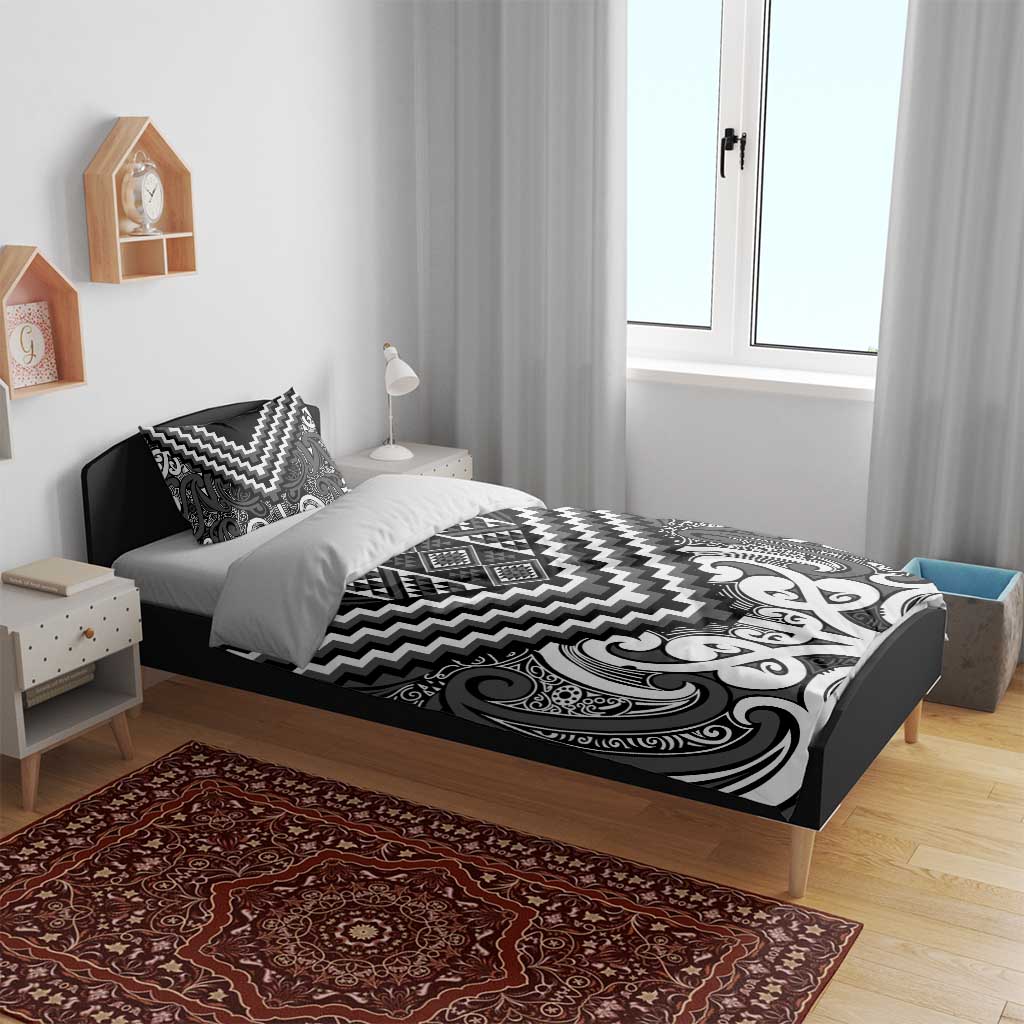 Maori Tukutuku Taniko Motifs Bedding Set Black Poutama Mix Kowhaiwhai