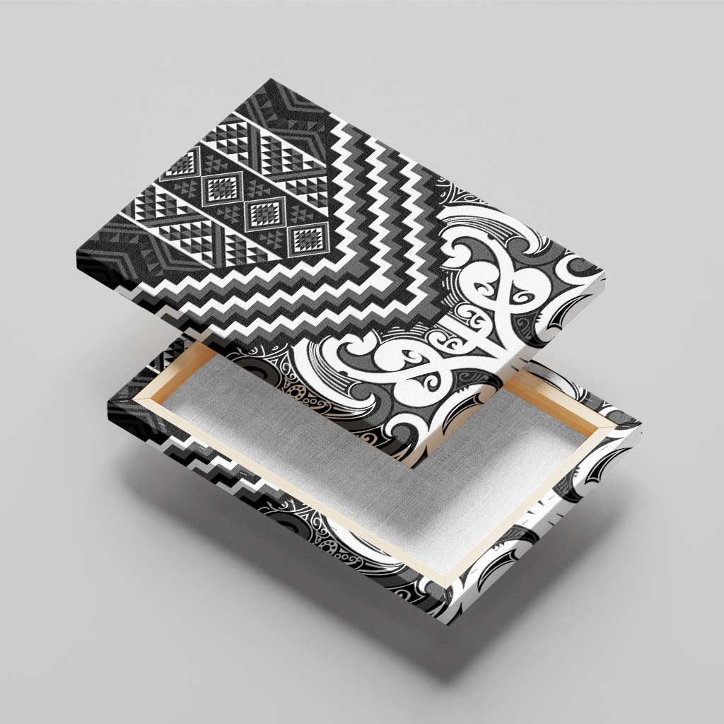 Maori Tukutuku Taniko Motifs Canvas Wall Art Black Poutama Mix Kowhaiwhai LT7 - Polynesian Pride