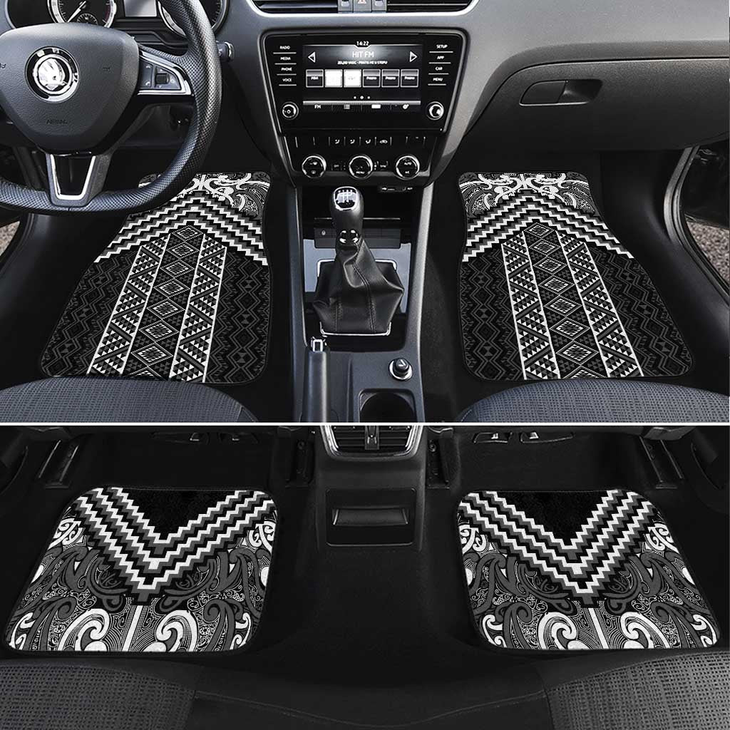 Maori Tukutuku Taniko Motifs Car Mats Black Poutama Mix Kowhaiwhai LT7 Set 4pcs Black - Polynesian Pride