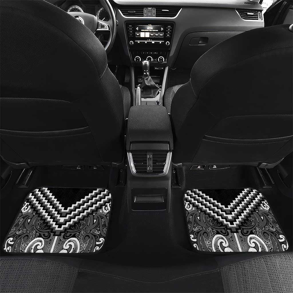 Maori Tukutuku Taniko Motifs Car Mats Black Poutama Mix Kowhaiwhai LT7 Set 2pcs - Back Black - Polynesian Pride