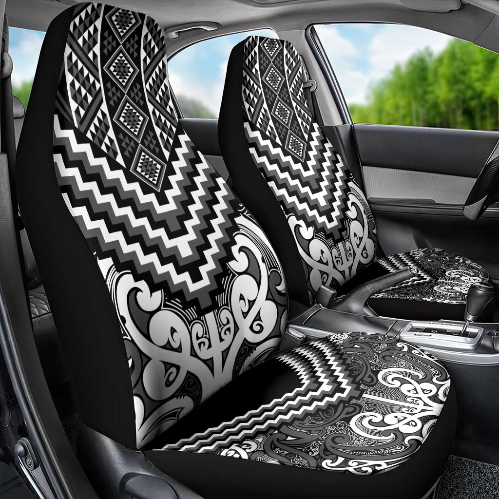 Maori Tukutuku Taniko Motifs Car Seat Cover Black Poutama Mix Kowhaiwhai LT7 - Polynesian Pride