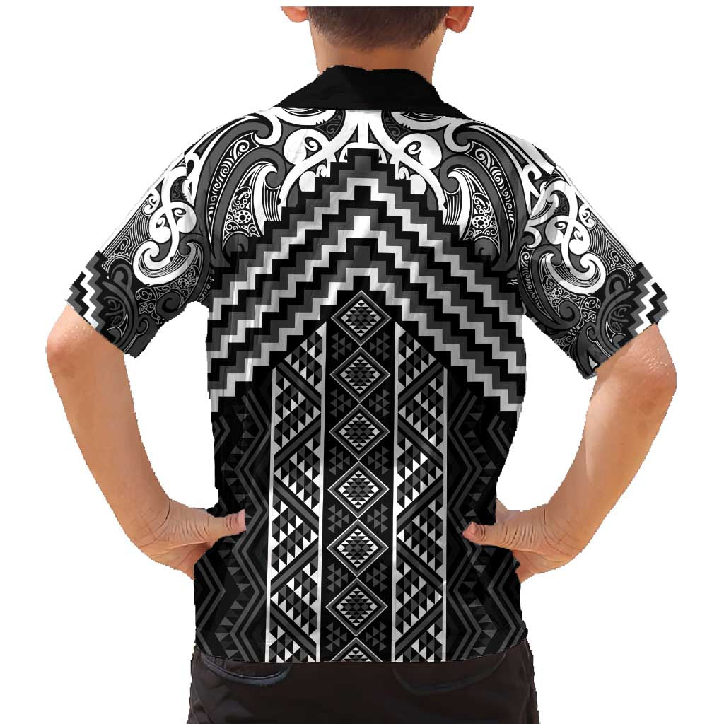 Maori Tukutuku Taniko Motifs Family Matching Mermaid Dress and Hawaiian Shirt Black Poutama Mix Kowhaiwhai LT7 - Polynesian Pride
