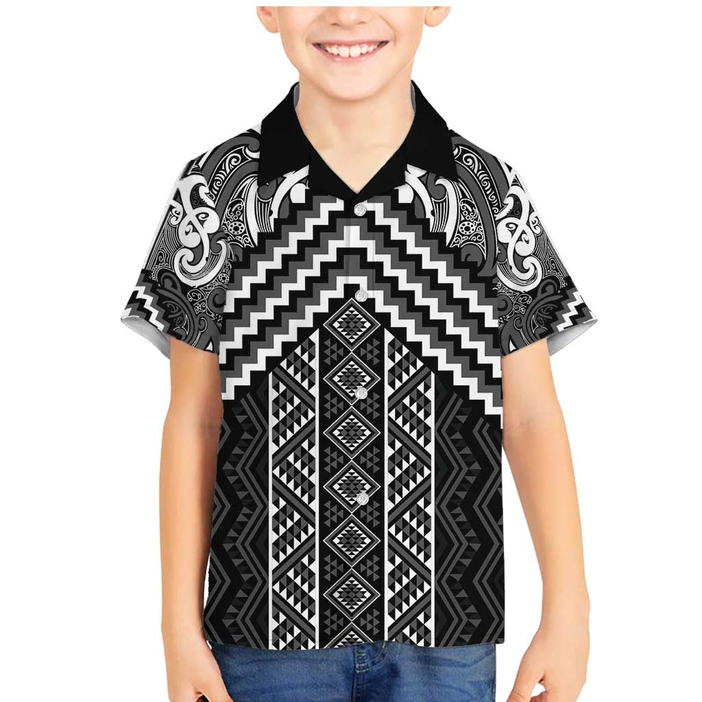 Maori Tukutuku Taniko Motifs Family Matching Mermaid Dress and Hawaiian Shirt Black Poutama Mix Kowhaiwhai LT7 Son's Shirt Black - Polynesian Pride