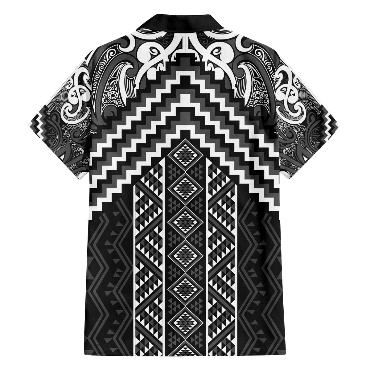 Maori Tukutuku Taniko Motifs Family Matching Off The Shoulder Long Sleeve Dress and Hawaiian Shirt Black Poutama Mix Kowhaiwhai LT7 - Polynesian Pride