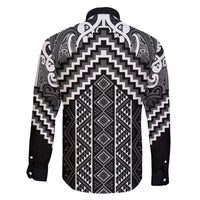 Maori Tukutuku Taniko Motifs Family Matching Off The Shoulder Long Sleeve Dress and Hawaiian Shirt Black Poutama Mix Kowhaiwhai LT7 - Polynesian Pride