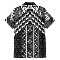 Maori Tukutuku Taniko Motifs Family Matching Off Shoulder Maxi Dress and Hawaiian Shirt Black Poutama Mix Kowhaiwhai LT7 - Polynesian Pride