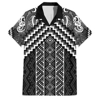 Maori Tukutuku Taniko Motifs Family Matching Summer Maxi Dress and Hawaiian Shirt Black Poutama Mix Kowhaiwhai LT7 Dad's Shirt - Short Sleeve Black - Polynesian Pride