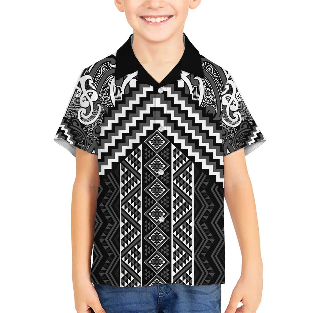 Maori Tukutuku Taniko Motifs Family Matching Summer Maxi Dress and Hawaiian Shirt Black Poutama Mix Kowhaiwhai LT7 Son's Shirt Black - Polynesian Pride