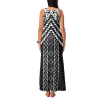 Maori Tukutuku Taniko Motifs Family Matching Tank Maxi Dress and Hawaiian Shirt Black Poutama Mix Kowhaiwhai LT7 - Polynesian Pride