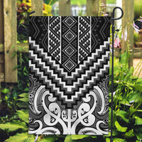 Maori Tukutuku Taniko Motifs Garden Flag Black Poutama Mix Kowhaiwhai LT7 Garden Flag Black - Polynesian Pride