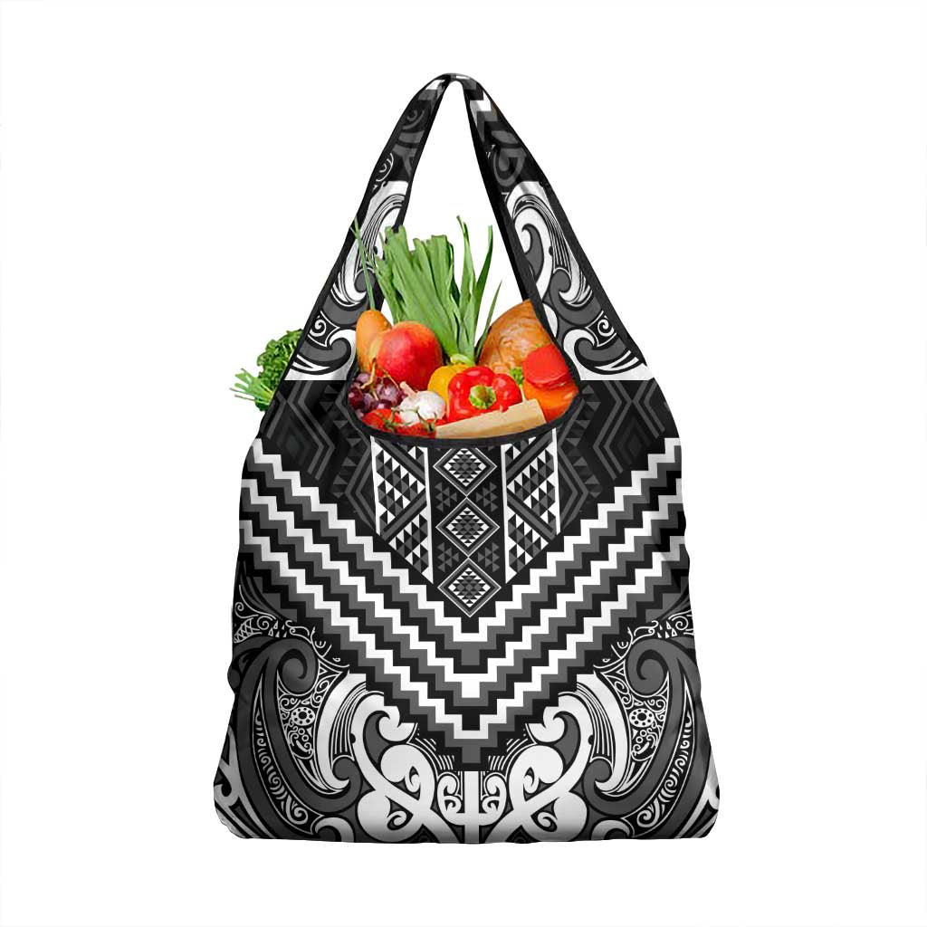 Maori Tukutuku Taniko Motifs Grocery Bag Black Poutama Mix Kowhaiwhai LT7 1-pack One Size Black - Polynesian Pride