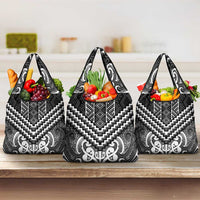 Maori Tukutuku Taniko Motifs Grocery Bag Black Poutama Mix Kowhaiwhai LT7 3-pack One Size Black - Polynesian Pride