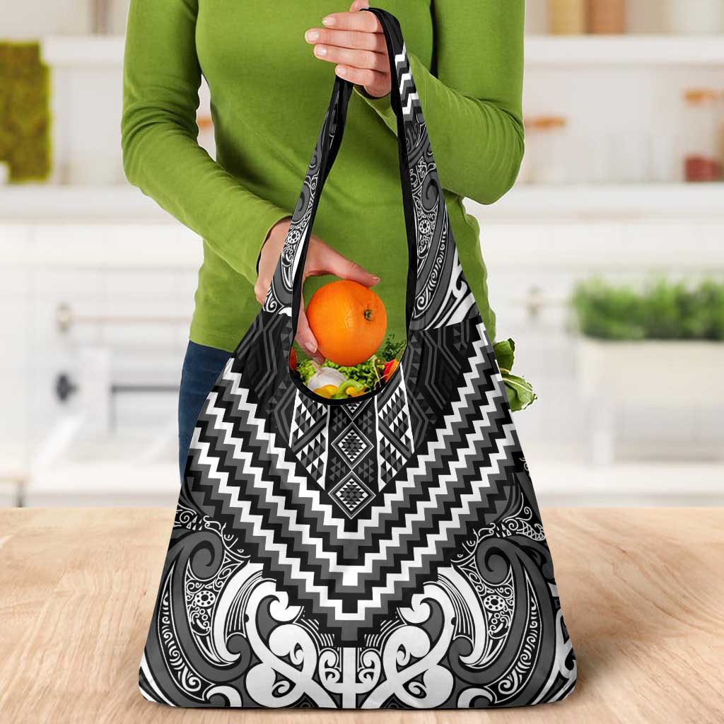 Maori Tukutuku Taniko Motifs Grocery Bag Black Poutama Mix Kowhaiwhai LT7 - Polynesian Pride