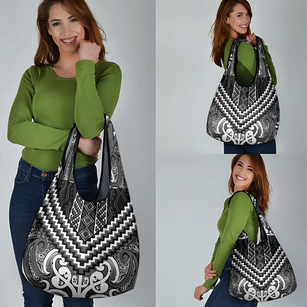 Maori Tukutuku Taniko Motifs Grocery Bag Black Poutama Mix Kowhaiwhai LT7 - Polynesian Pride