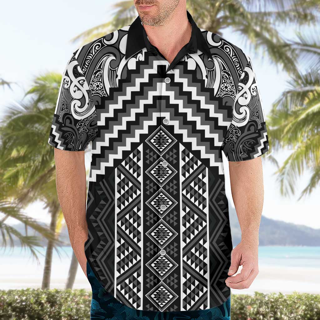 Maori Tukutuku Taniko Motifs Hawaiian Shirt Black Poutama Mix Kowhaiwhai LT7 - Polynesian Pride