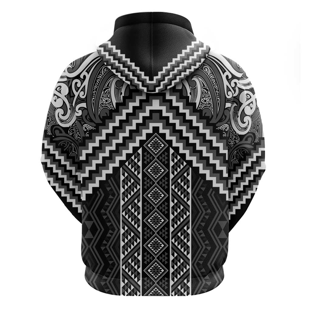 Maori Tukutuku Taniko Motifs Hoodie Black Poutama Mix Kowhaiwhai LT7 - Polynesian Pride