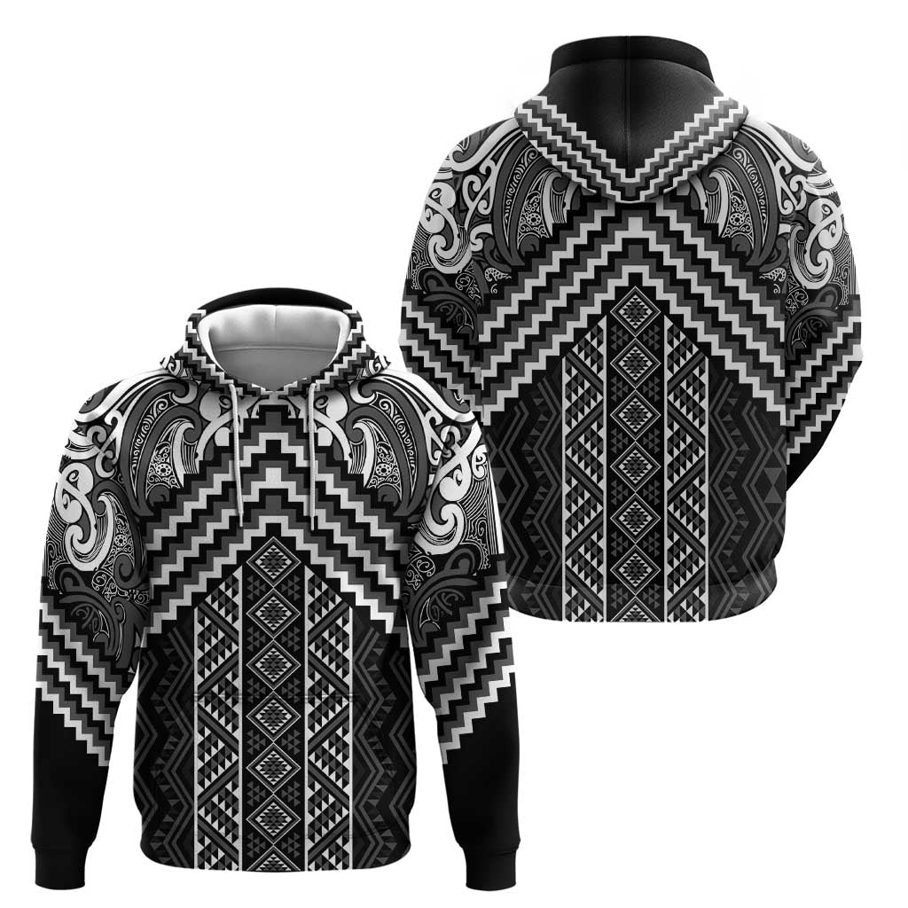 Maori Tukutuku Taniko Motifs Hoodie Black Poutama Mix Kowhaiwhai LT7 - Polynesian Pride