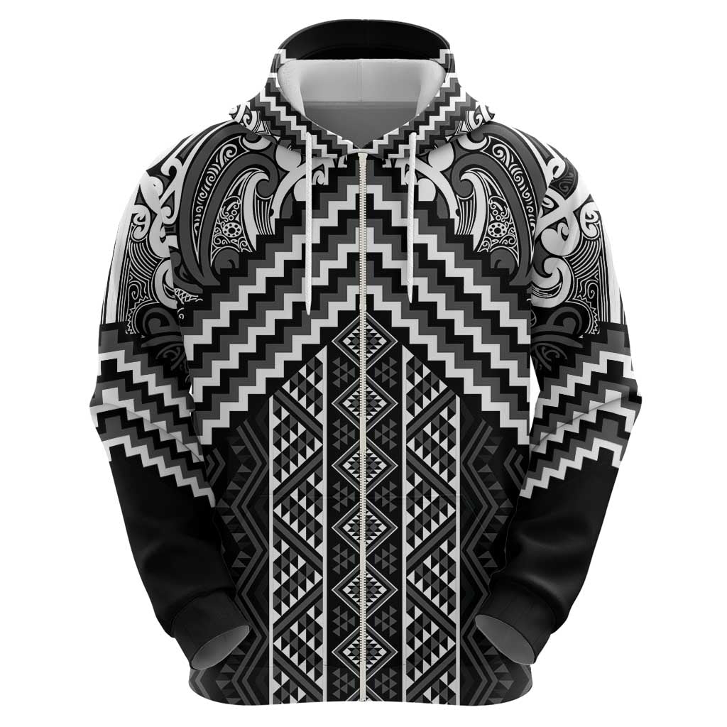 Maori Tukutuku Taniko Motifs Hoodie Black Poutama Mix Kowhaiwhai LT7 - Polynesian Pride