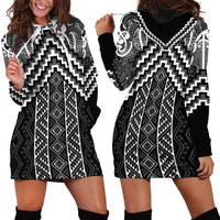Maori Tukutuku Taniko Motifs Hoodie Dress Black Poutama Mix Kowhaiwhai LT7 - Polynesian Pride