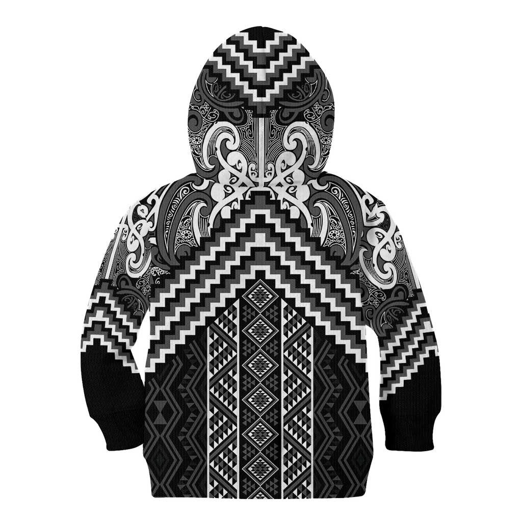 Maori Tukutuku Taniko Motifs Kid Hoodie Black Poutama Mix Kowhaiwhai LT7 - Polynesian Pride