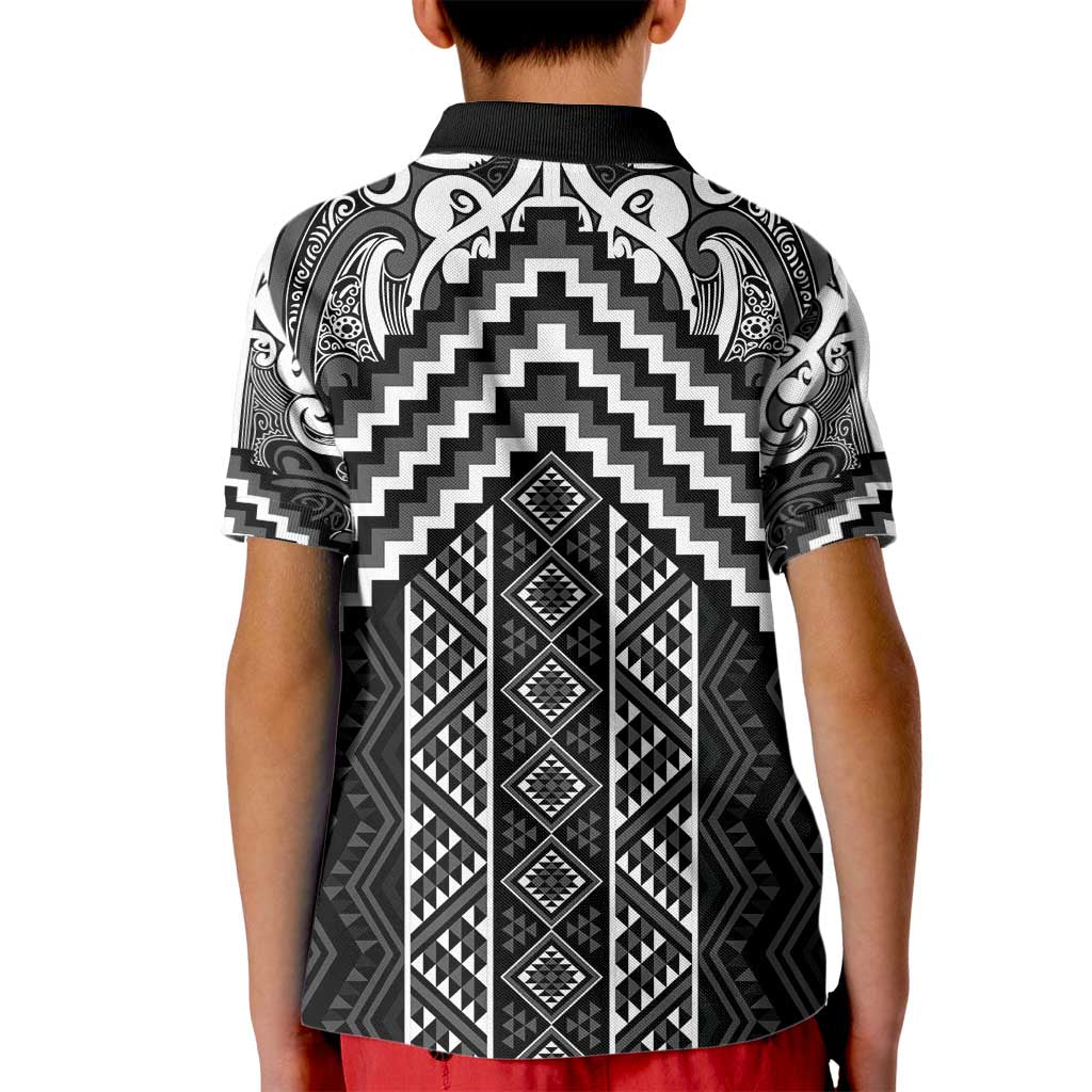 Maori Tukutuku Taniko Motifs Kid Polo Shirt Black Poutama Mix Kowhaiwhai LT7 - Polynesian Pride